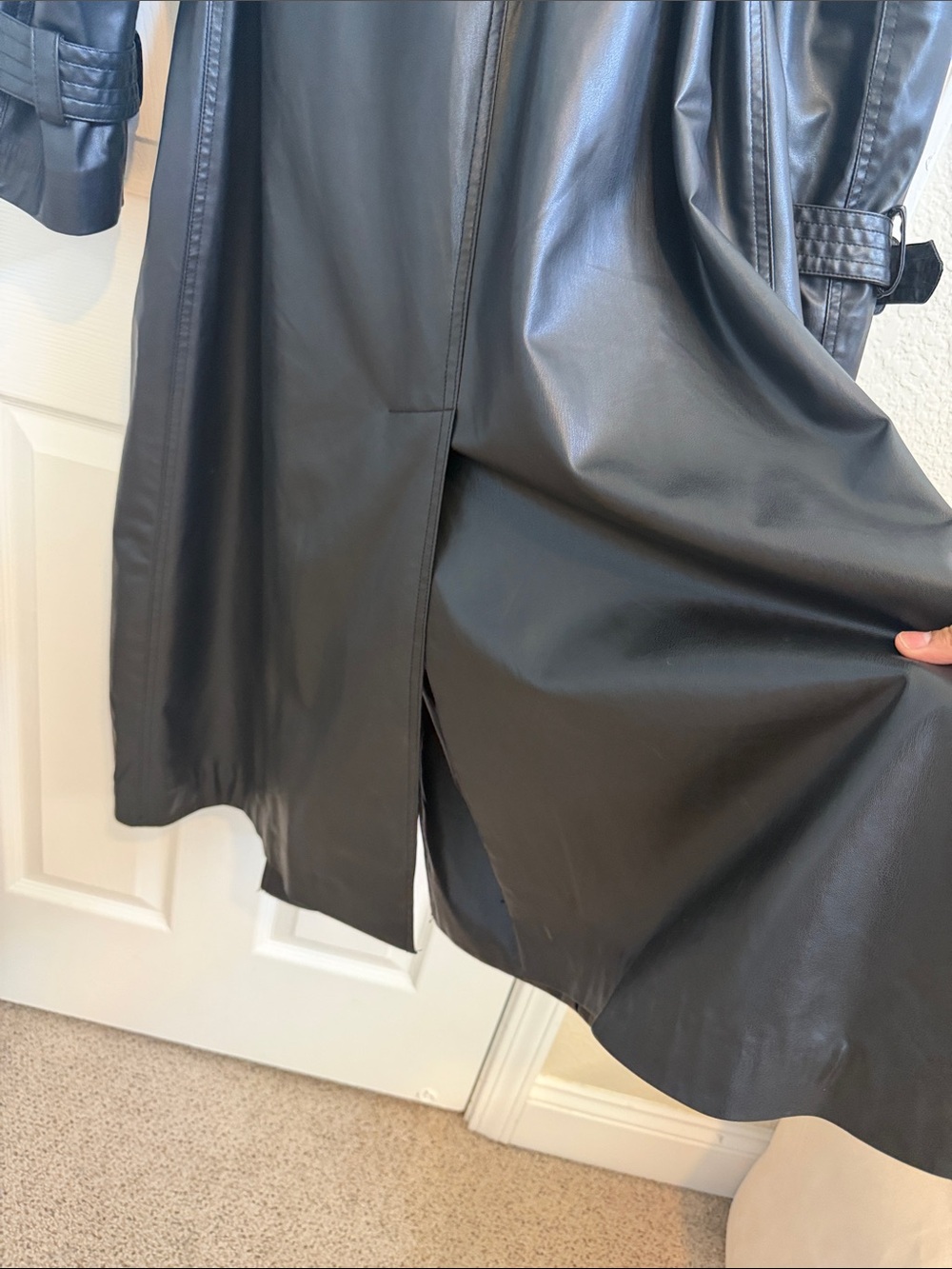 Zara Black Faux Leather Double-Breasted Trench Coat - Picture 6 of 10